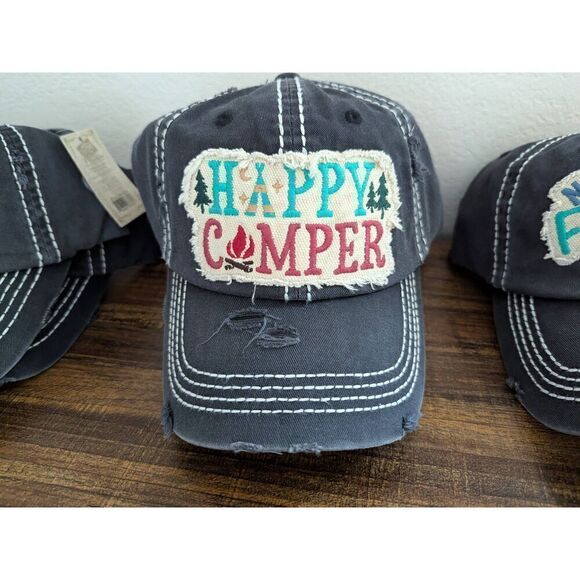 2/$30 Ladies Black Happy Camper Baseball Hat - Picture 4 of 7